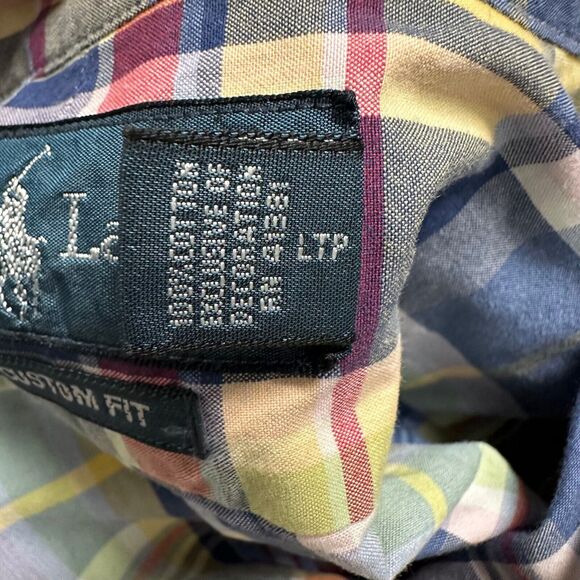 Ralph Lauren Shirt Mens XL Blue‎ Yellow Plaid Long Sleeve Button Up Custom Fit - Picture 6 of 12